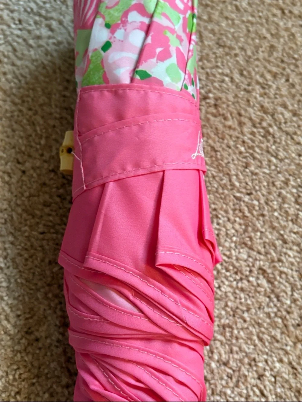 Lilly Pulitzer Pink Floral Women Umbrella with Faux Bamboo Handle - Picture 8 of 12